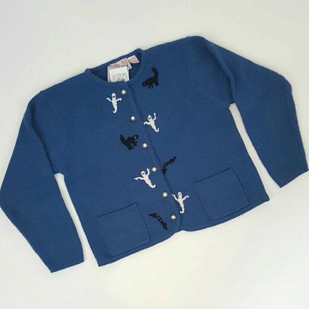 SOLD 50s vintage ghostly Halloween cardi sweater - Picture 1 of 3
